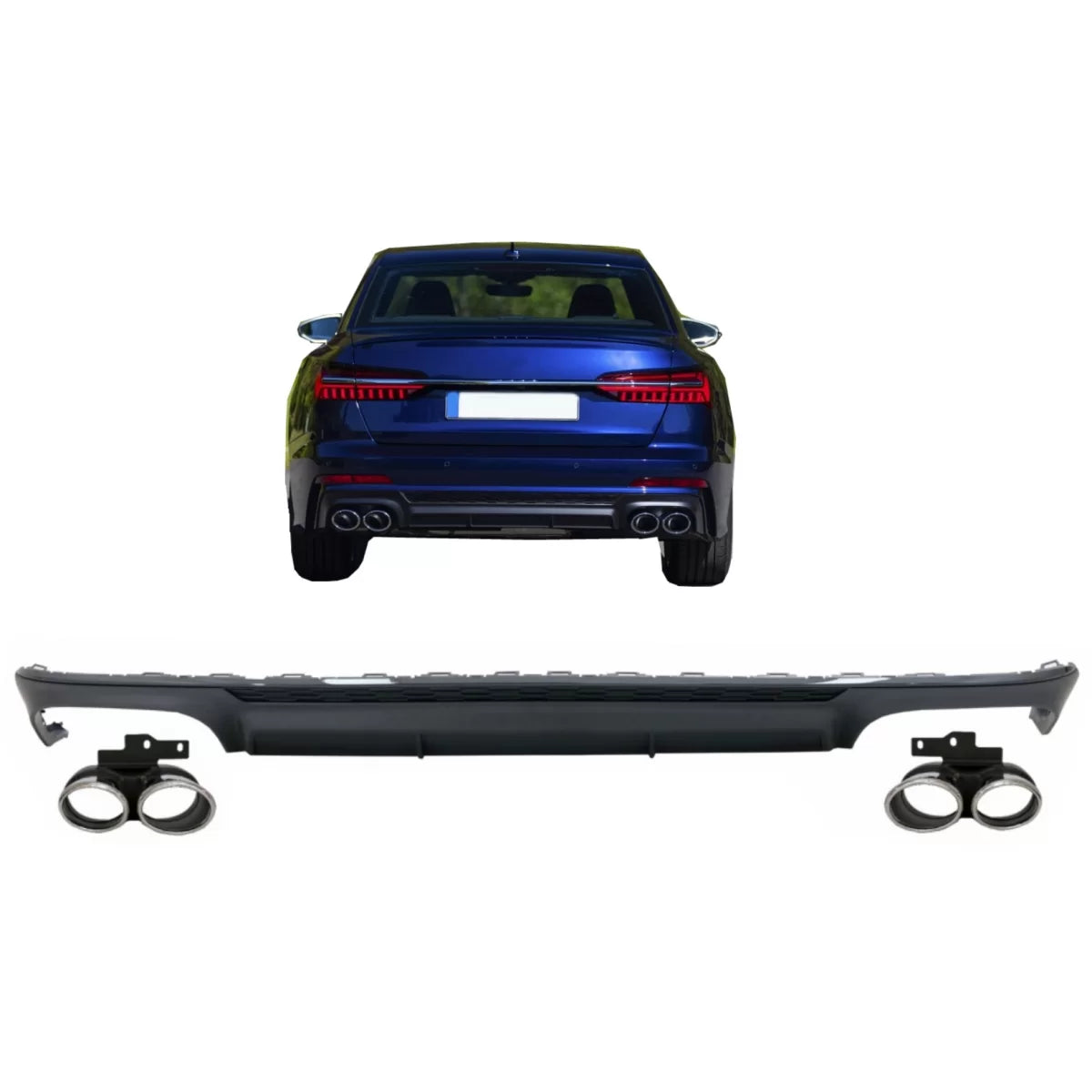 Rear Bumper Valance Diffuser with Exhaust Tips suitable for Audi A6 C8 4K Avant Sedan (2018-up) S6 Design Matte Black – produ