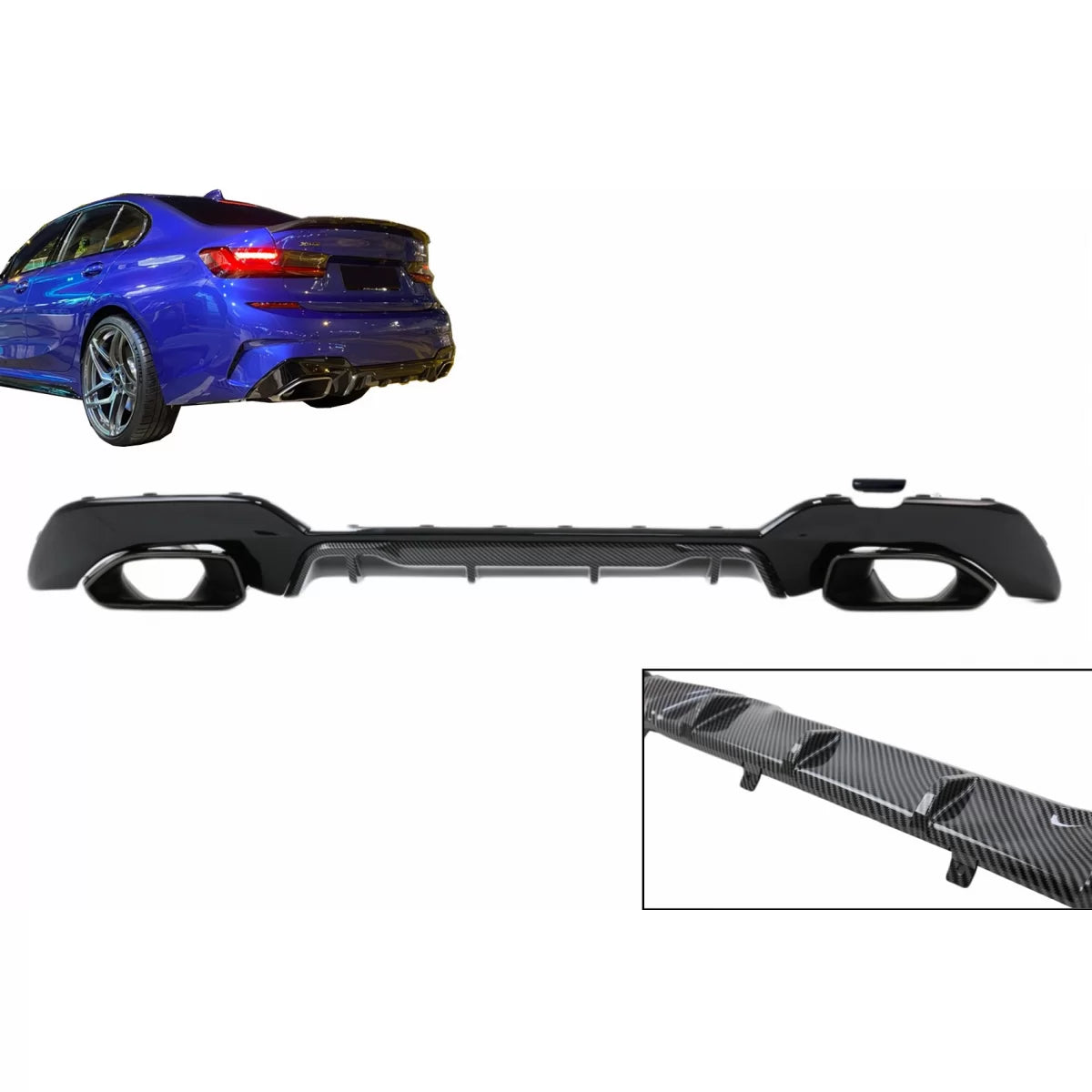 Rear Bumper Valance Diffuser With Exhaust Tips suitable for BMW 3 Series G20 G28 Sedan G21 Touring (2019-up) M340i M Look Car
