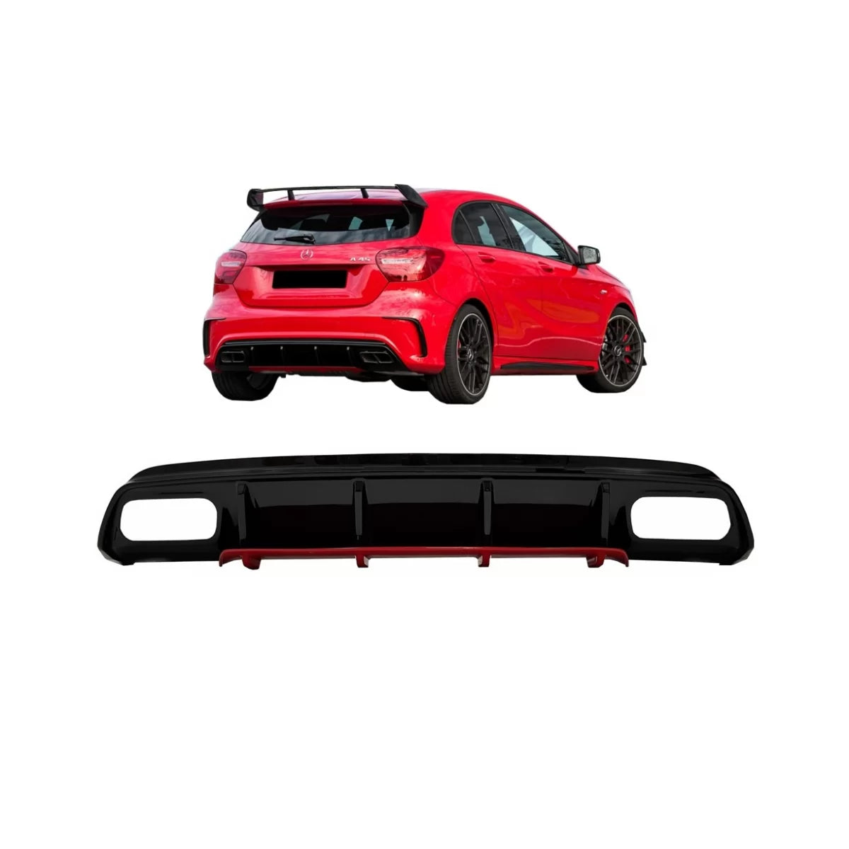 Rear Bumper Valance Diffuser suitable for Mercedes A-Class W176 Facelift (2015-2018) A45 Design Red Edition – product image 1