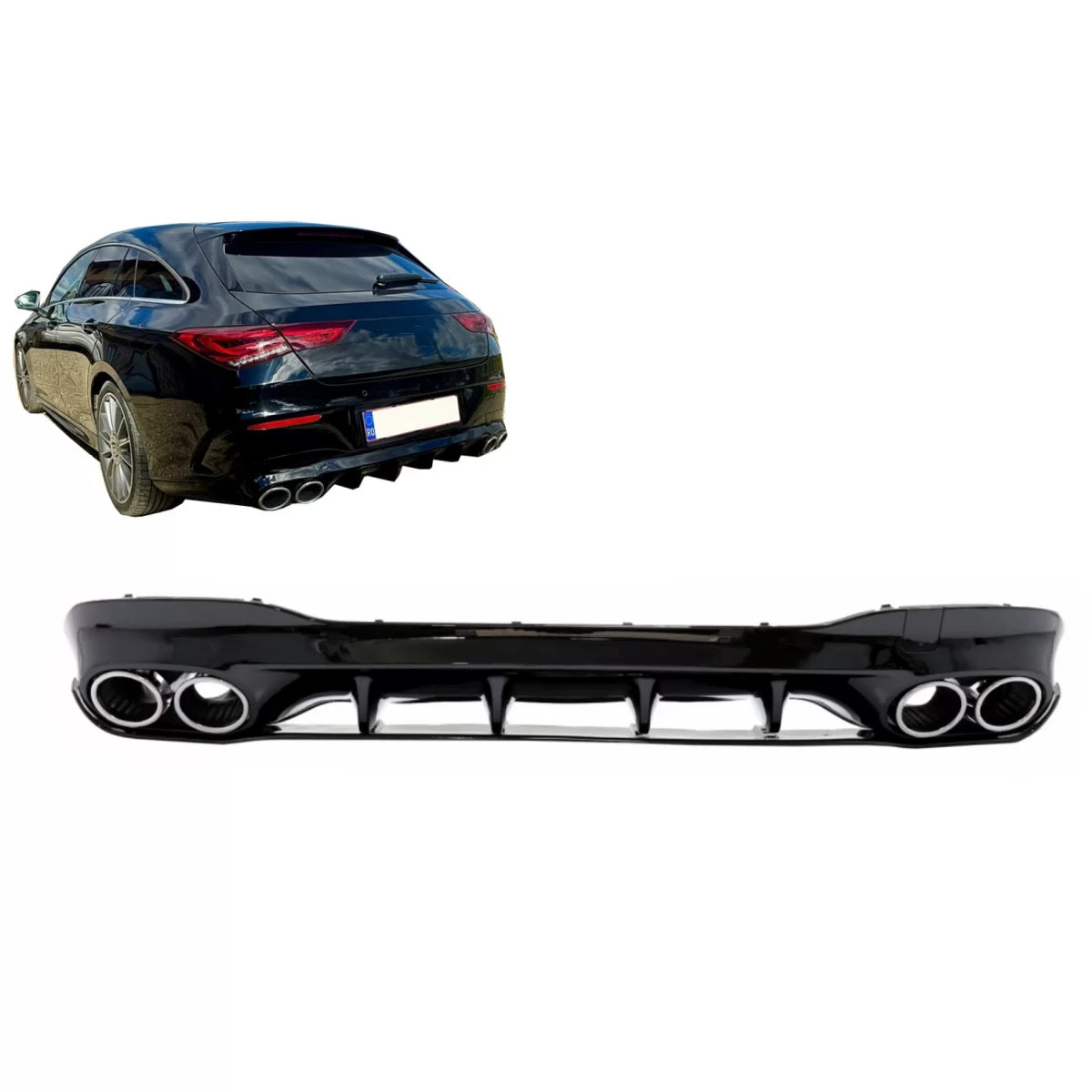 Rear Diffuser and Chrome Exhaust Tips suitable for Mercedes CLA X118 Shooting Brake C118 Coupe Sport Line (2019-06.2025) CLA4