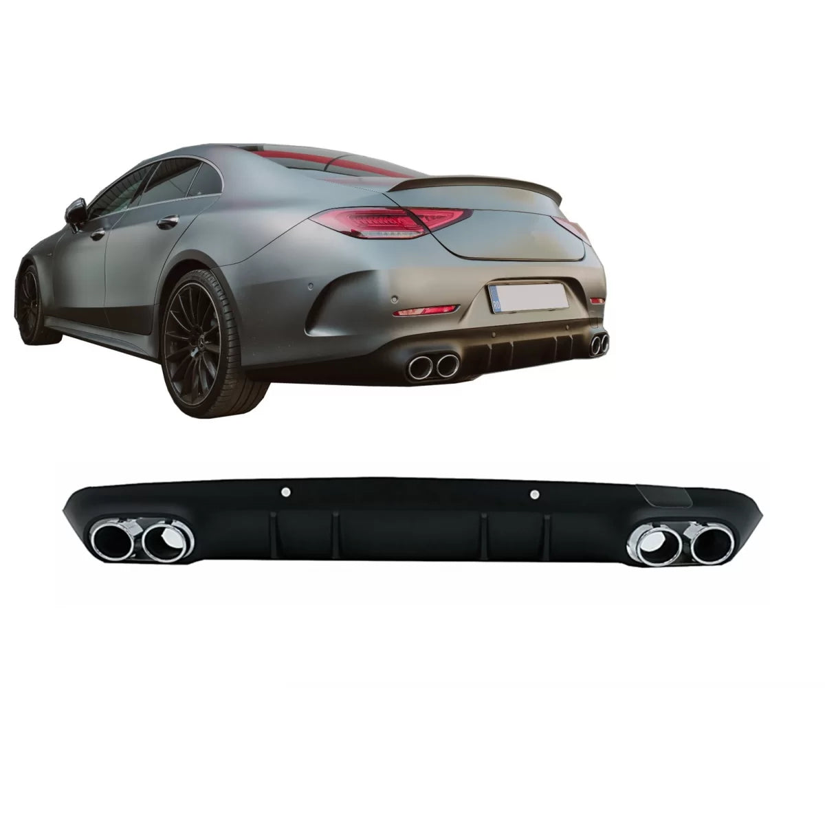 Rear Diffuser with Chrome Exhaust Tips suitable for Mercedes CLS-Class C257 (2018-up) CLS53 Design – product image 1