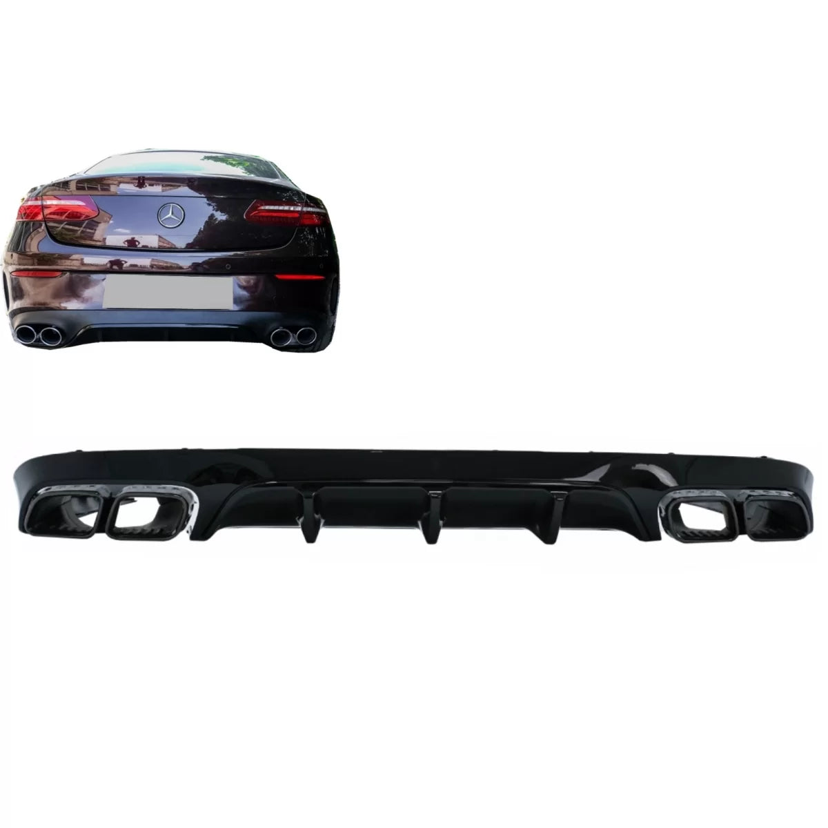 Rear Diffuser with Exhaust Tips suitable for Mercedes E-Class C238 A238 AMG Sport Line Coupe Cabrio (2016-2019) E63 Night Pac