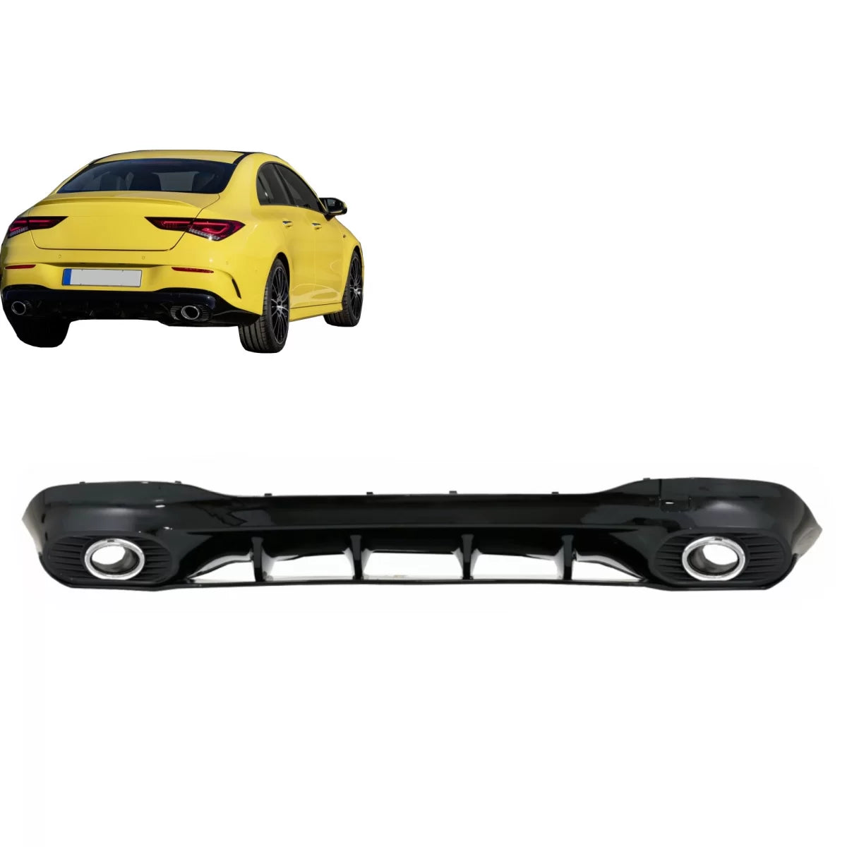 Rear Diffuser and Exhaust Tips Silver suitable for Mercedes CLA X118 Shooting Brake C118 Coupe Sport Line (2019-06.2025) CLA3