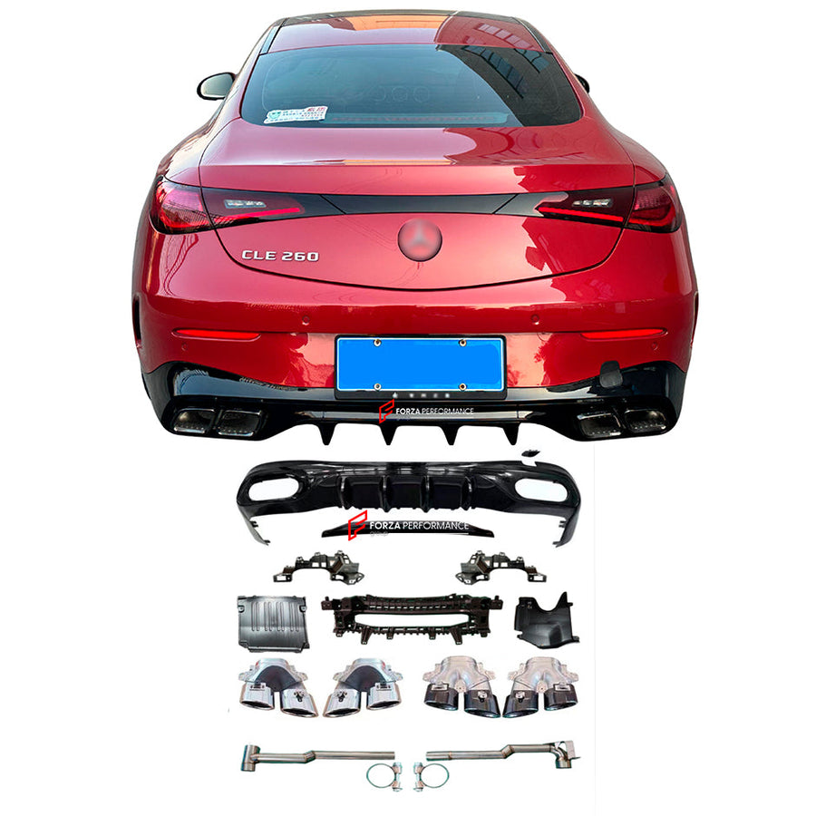 Buy Now REAR DIFFUSER with EXHAUST TIPS for MERCEDES BENZ BENZ CLE300 W236 INTO CLE53 CLE63 2023+ and upgrade car parts from SIR Tuning at the Best Price. Headlights, Tail lights, Bodykits, Navigations, body kit and more - Fast & Free Shipping within Europe, US & Worldwide.