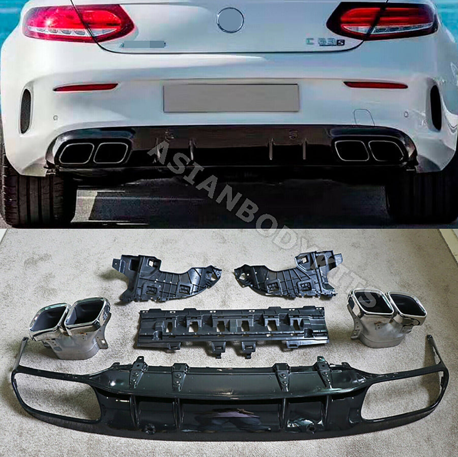 Buy Now REAR DIFFUSER WITH EXHAUST TIPS for MERCEDES BENZ C CLASS AMG C205 COUPE C63 2019 - 2023 and upgrade car parts from SIR Tuning at the Best Price. Headlights, Tail lights, Bodykits, Navigations, body kit and more - Fast & Free Shipping within Europe, US & Worldwide.