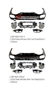 REAR DIFFUSER with EXHAUST TIPS for MERCEDES BENZ E CLASS W214 E350 E450 AMG LINE 2023+ E53 STYLE
