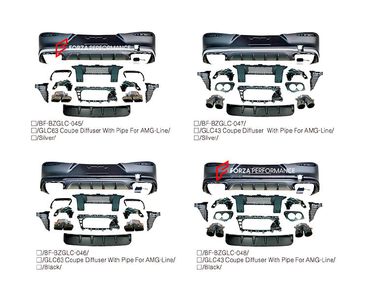 REAR DIFFUSER with EXHAUST TIPS for MERCEDES BENZ GLC CLASS COUPE C254 AMG LINE UPGRADE to AMG C254 GLC43 GLC63 2023+