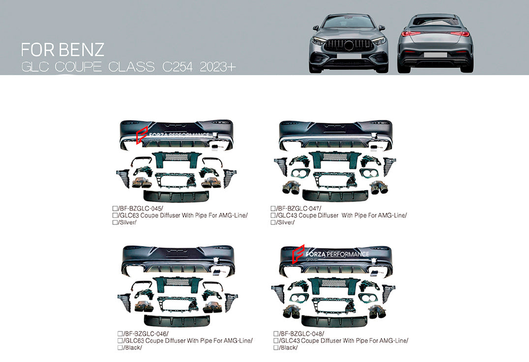 REAR DIFFUSER with EXHAUST TIPS for MERCEDES BENZ GLC CLASS COUPE C254 AMG LINE UPGRADE to AMG C254 GLC43 GLC63 2023+