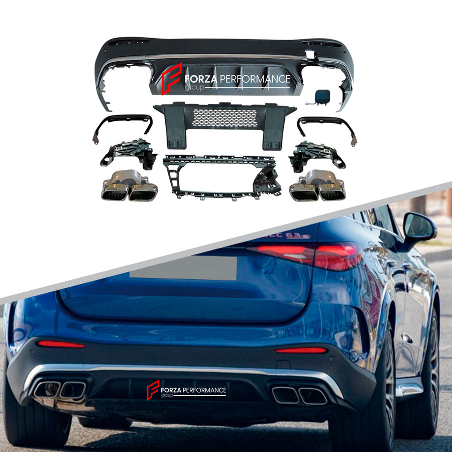 Buy Now REAR DIFFUSER WITH SILVER BLACK EXHAUST TIPS for MERCEDES BENZ GLC63 X254 AMG COUPE 2015 - 2018 and upgrade car parts from SIR Tuning at the Best Price. Headlights, Tail lights, Bodykits, Navigations, body kit and more - Fast & Free Shipping within Europe, US & Worldwide.