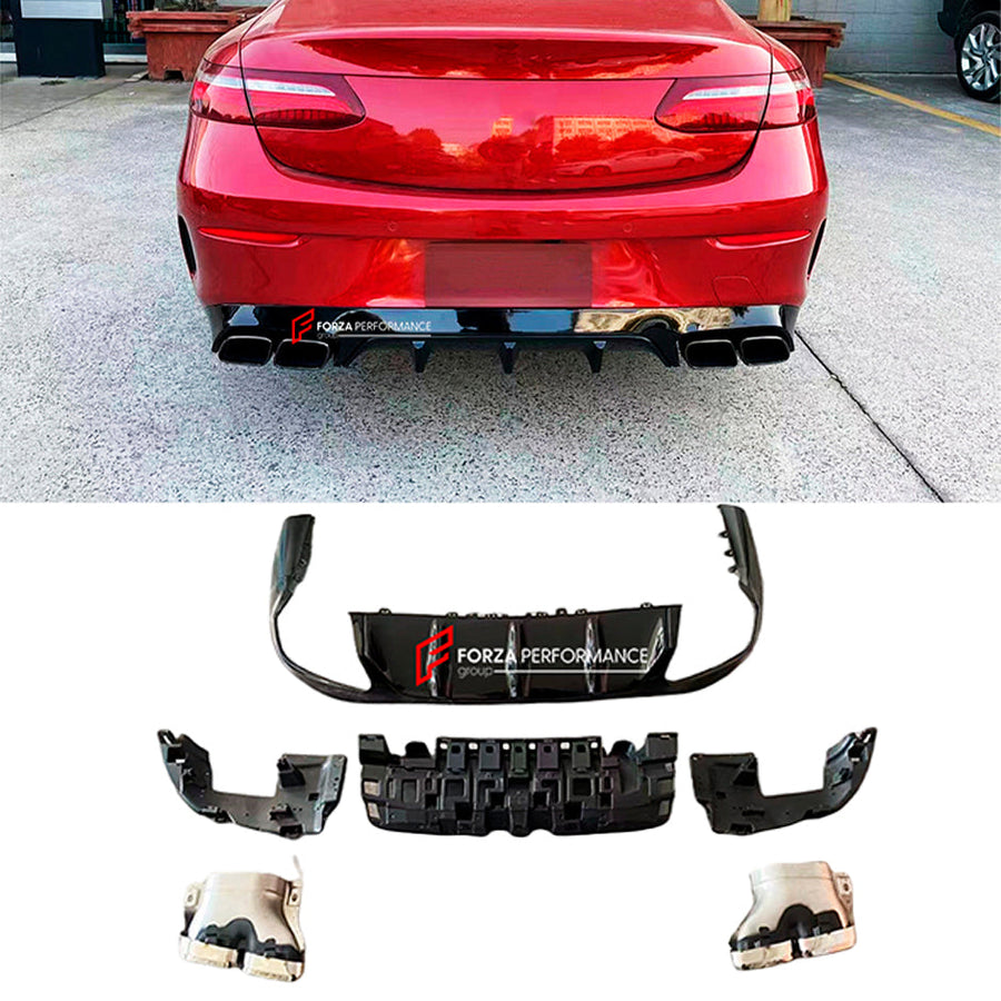 Buy Now REAR DIFFUSER with EXHAUST TIPS for MERCEDES BENZ BENZ E400 E300 E200 with AMG PACKAGE INTO E63 W214 2023 - 2024 and upgrade car parts from SIR Tuning at the Best Price. Headlights, Tail lights, Bodykits, Navigations, body kit and more - Fast & Free Shipping within Europe, US & Worldwide.