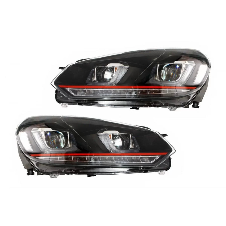 RHD Headlights suitable for VW Golf 6 VI (2008-2013) Golf 7 3D LED DRL U-Design LED Flowing Turning Light Red Stripe – produc