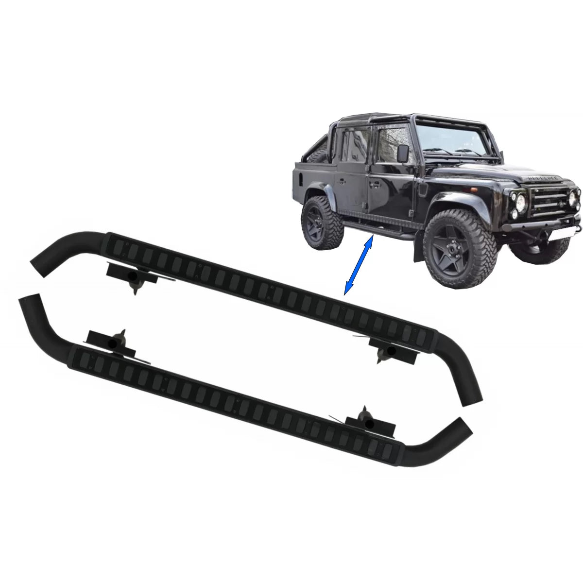 Running Boards Side Steps suitable for Land Rover Defender 110 (1990-2016) Black Edition – product image 1