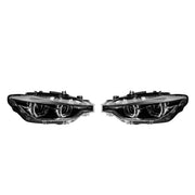 Set of tuning LED headlights suitable for BMW 3 Series F30, F31 2013-2015 with black housing, suitable for the model with hal