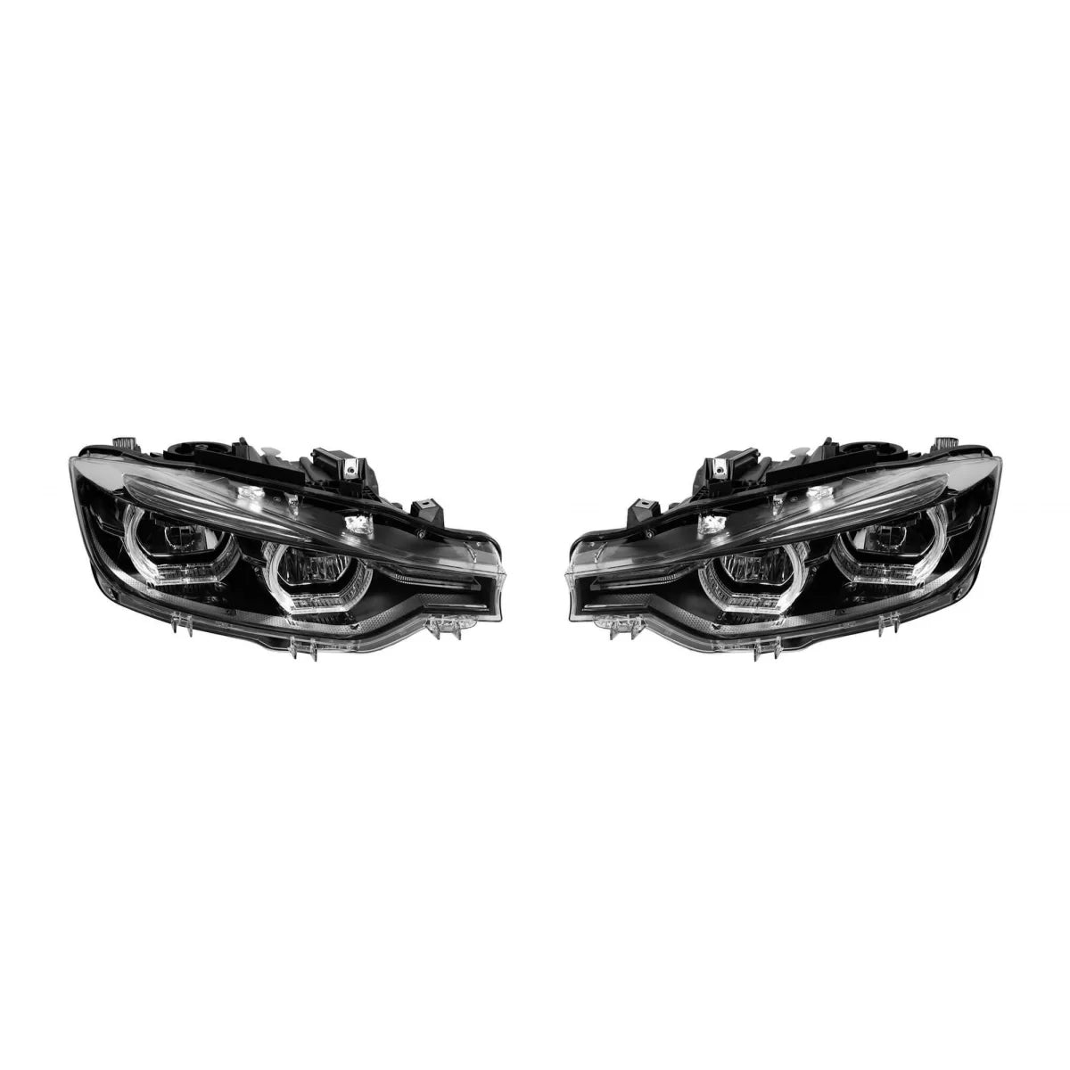 Set of tuning LED headlights suitable for BMW 3 Series F30, F31 2013-2015 with black housing, suitable for the model with hal