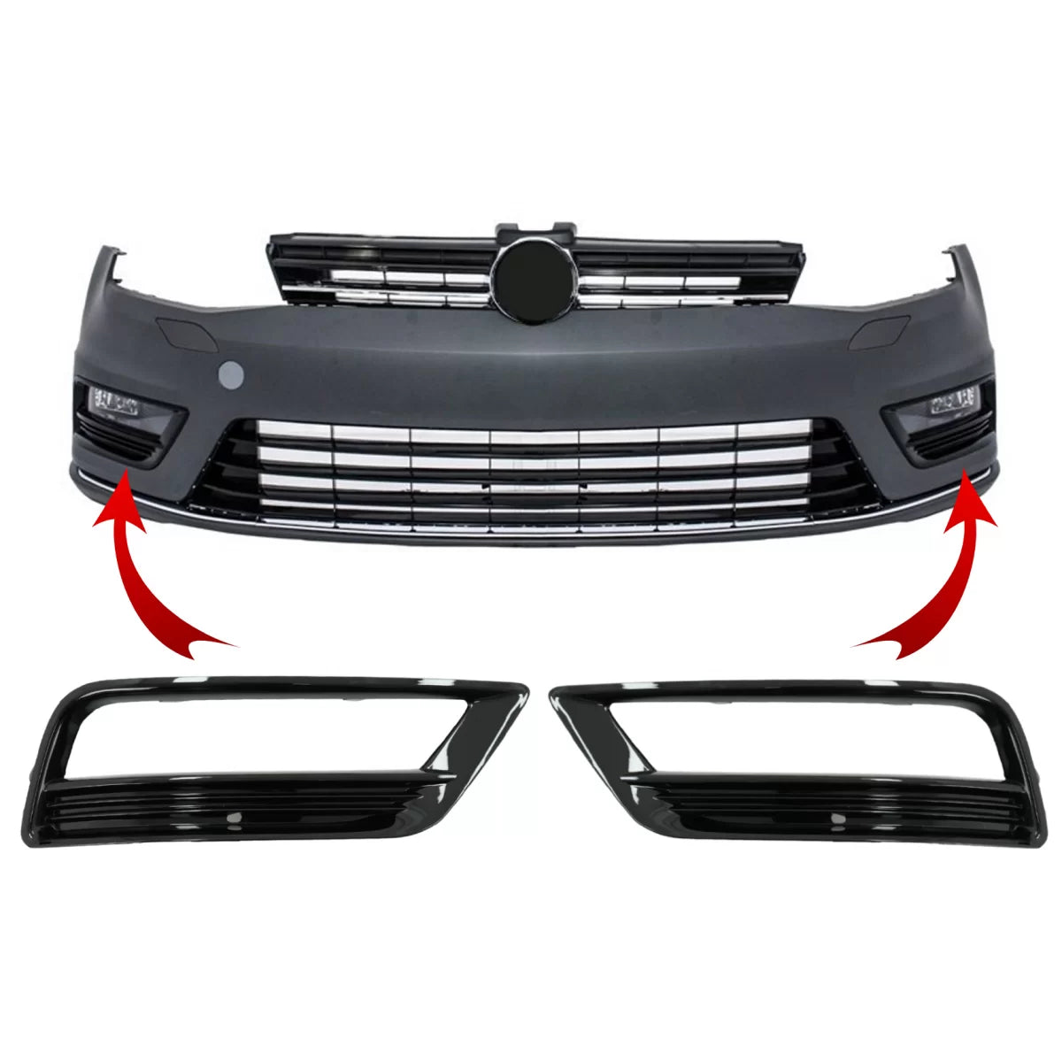 Side Grilles Front Bumper suitable for VW Golf VII 7 (2013-2017) R-Line Design Piano Black – product image 1