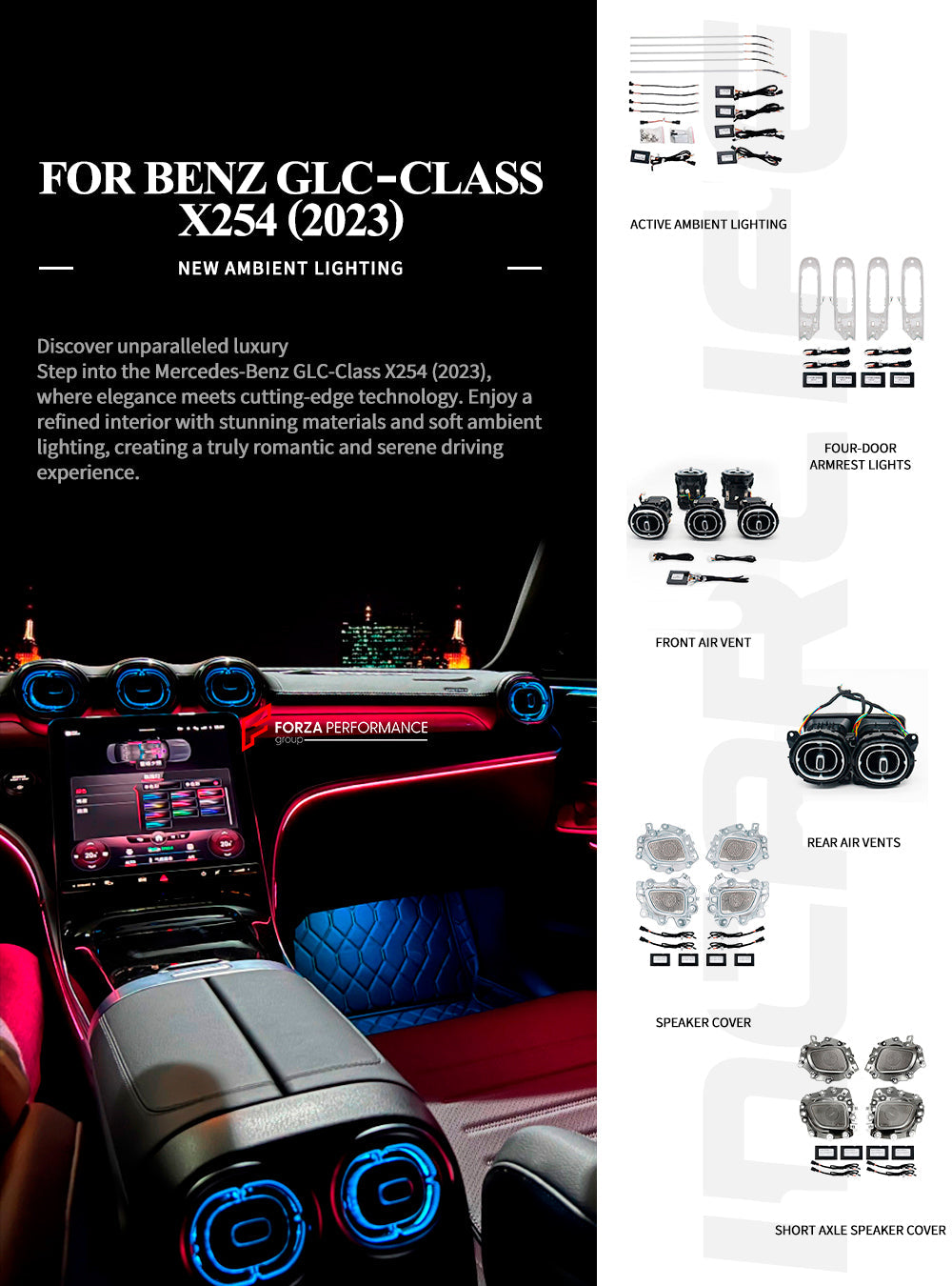SPEAKER COVERS AIR VENTS FRAGRANCE SYSTEM WITH AMBIENT LIGHTS for MERCEDES-BENZ GLC X254 2022+