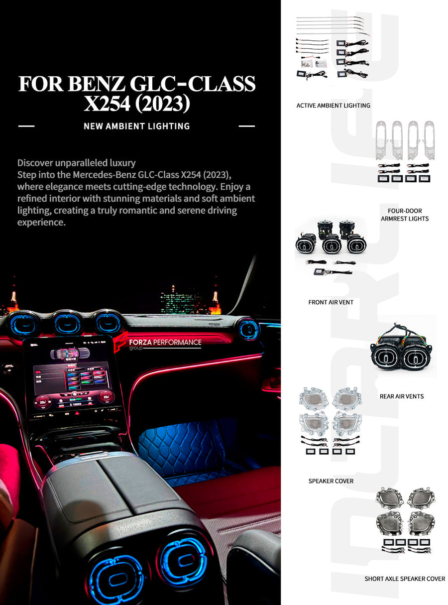 Buy Now SPEAKER COVERS AIR VENTS FRAGRANCE SYSTEM WITH AMBIENT LIGHTS for MERCEDES-BENZ GLC X254 2022+ and upgrade car parts from SIR Tuning at the Best Price. Headlights, Tail lights, Bodykits, Navigations, body kit and more - Fast & Free Shipping within Europe, US & Worldwide.