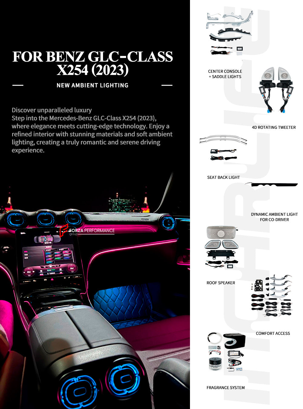 SPEAKER COVERS AIR VENTS FRAGRANCE SYSTEM WITH AMBIENT LIGHTS for MERCEDES-BENZ GLC X254 2022+