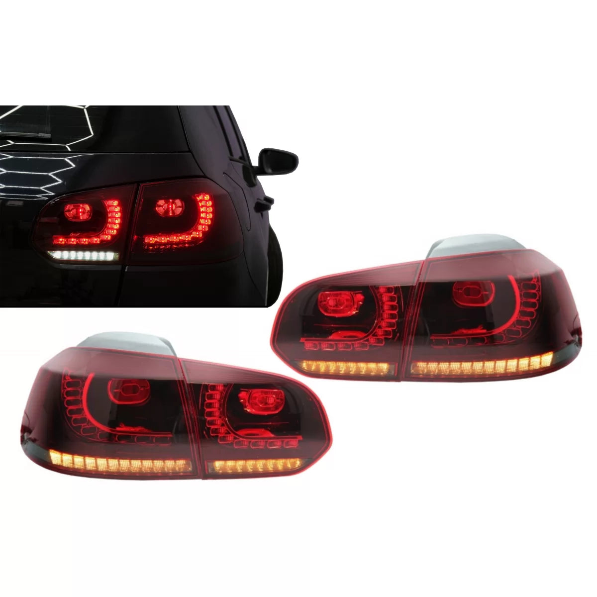 Taillights Full LED suitable for VW Golf 6 VI (2008-2013) R20 Design Red Cherry with Sequential Dynamic Turning Lights (LHD a