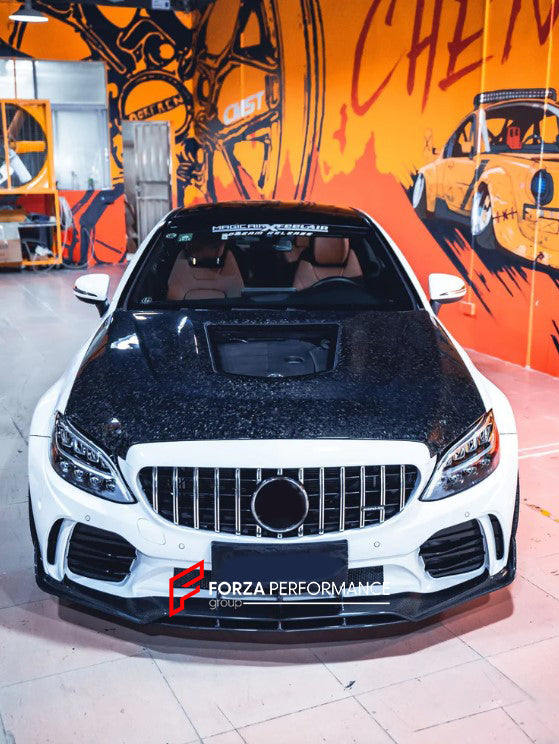 TEMPERED CARBON FIBER HOOD BONNET FOR MERCEDES-BENZ W205 C300 C43 2015-2020 4/2 DOORS