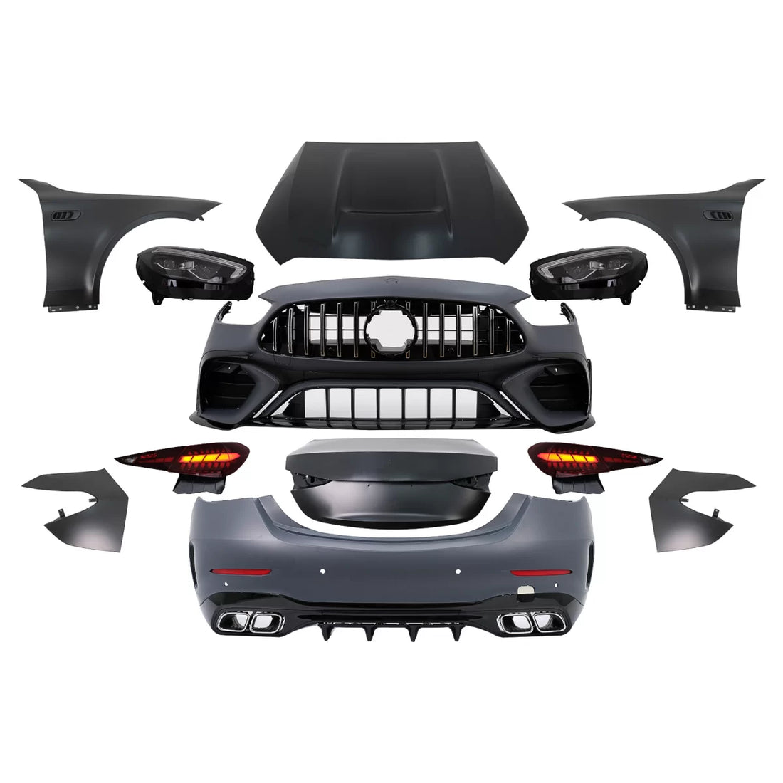 Upgrade Body Kit suitable for Mercedes C-Class W205 Facelift (2018-2022) Conversion to C-Class W206 C63 Design – product imag