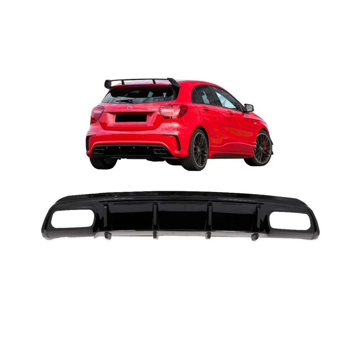 Valance Rear Diffuser Black Edition suitable for Mercedes A-Class W176 Facelift (2012-2018) A45 Design – product image 1