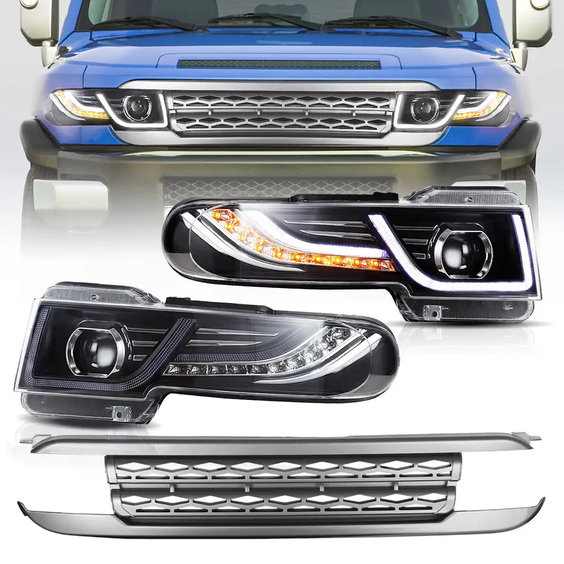 Buy Now 06-22 Toyota FJ Cruiser XJ10 Vland Dual Beam Projector Headlights With Grille and upgrade car parts from SIR Tuning at the Best Price. Headlights, Tail lights, Bodykits, Navigations, Headlights and more - Fast & Free Shipping within Europe, US & Worldwide.