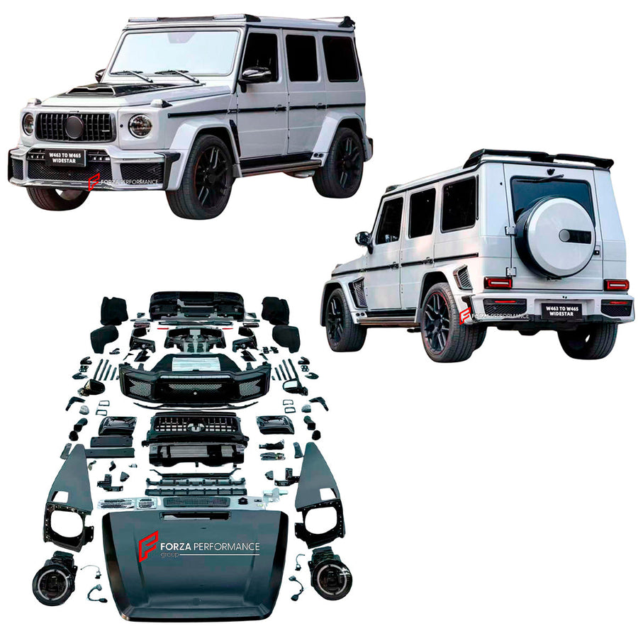 Buy Now WIDESTAR CONVERSION BODY KIT for MERCEDES BENZ G CLASS G63 G400 G300 G500 G55 W463 1990 - 2018 upgrade to MERCEDES BENZ G CLASS W465 2024+ and upgrade car parts from SIR Tuning at the Best Price. Headlights, Tail lights, Bodykits, Navigations, Carbon body kit and more - Fast & Free Shipping within Europe, US & Worldwide.