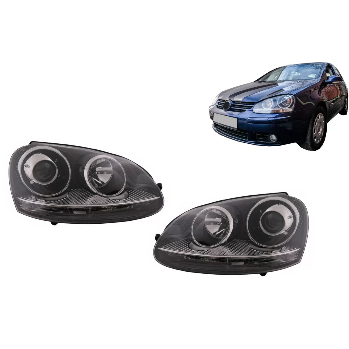 Xenon Look Headlights suitable for VW Golf 5 V Mk5 (2003-2007) Jetta (2005-2010) GTI R32 Chrome Edition – product image 1